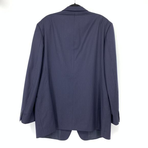 Donna Karan Signature Blazer Jacket Mens Size 48L Navy Blue Pinstripe 100% Wool - Picture 2 of 8